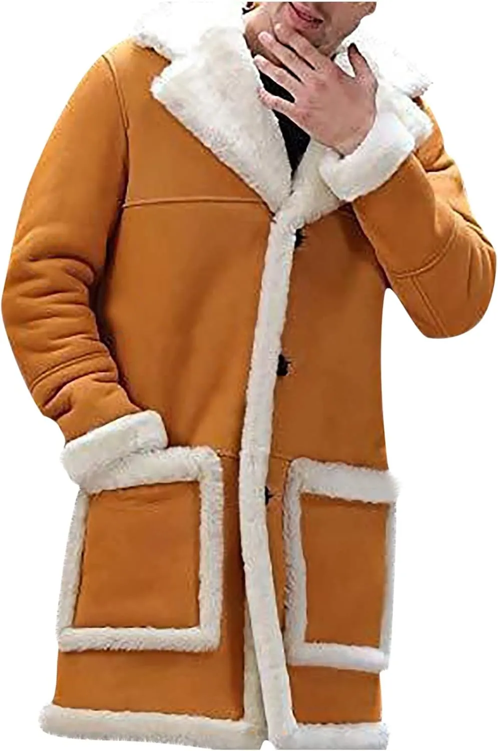 usnsm Jackets for Men,Mens Casual Sherpa Fleece Lined Jackets Winter Fur Collar Long Trench Coats Outwears with Pockets
