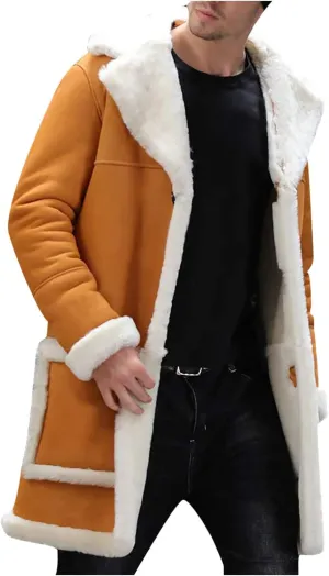 usnsm Jackets for Men,Mens Casual Sherpa Fleece Lined Jackets Winter Fur Collar Long Trench Coats Outwears with Pockets