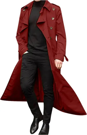 usnsm Long Coat for Men's Trench Coats Double Breasted Belted Trench Coat Juniors Oversized Casual Windbreaker Lapel Jacket