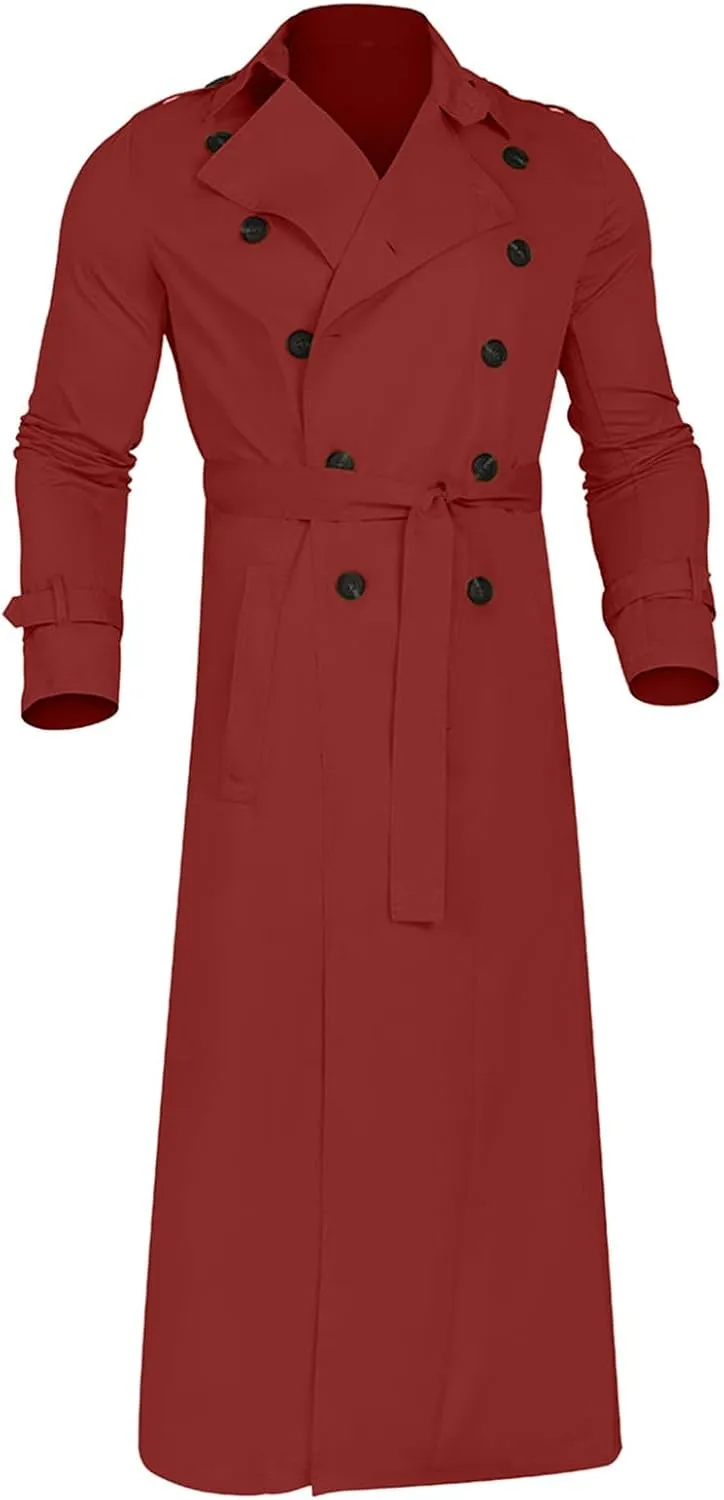 usnsm Long Coat for Men's Trench Coats Double Breasted Belted Trench Coat Juniors Oversized Casual Windbreaker Lapel Jacket