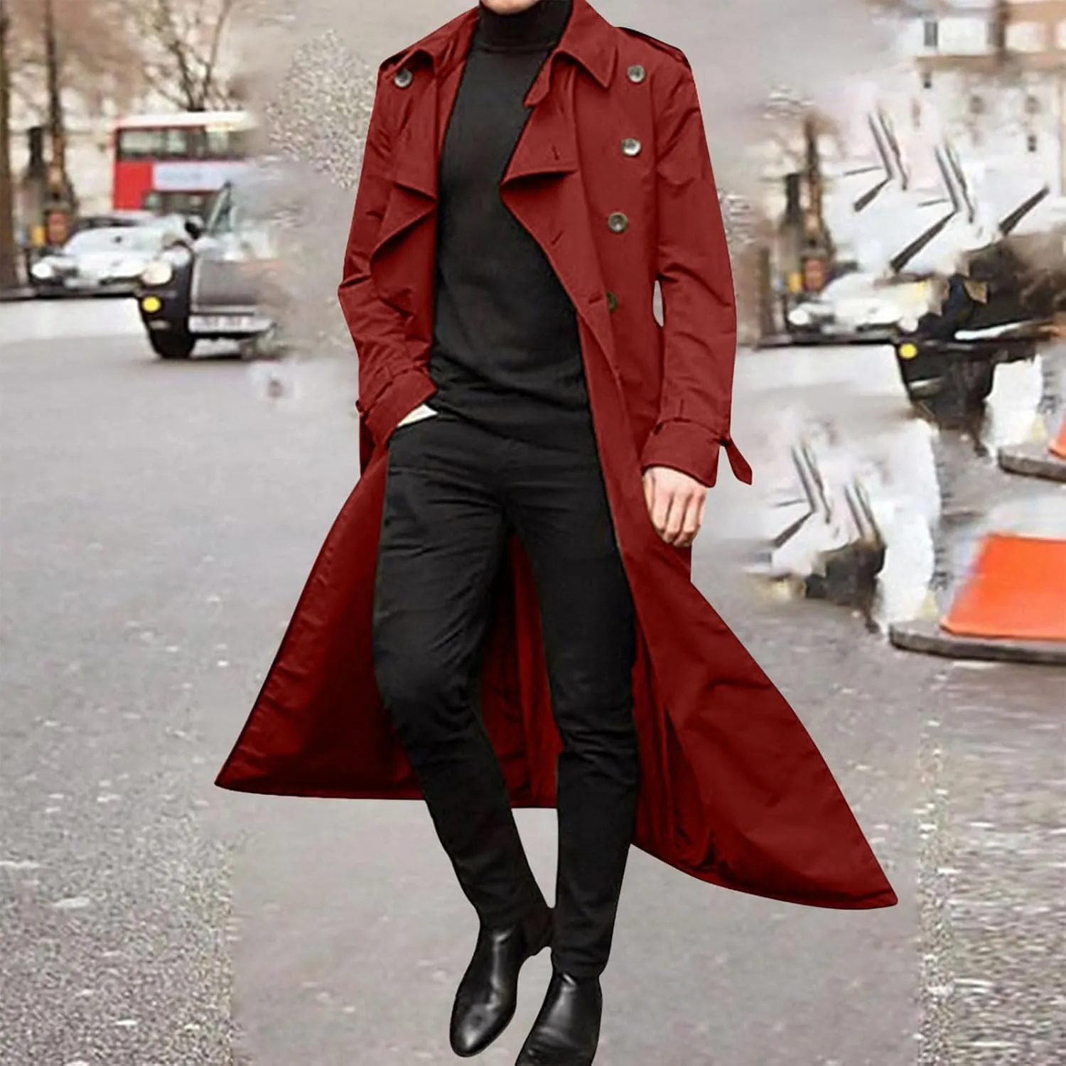 usnsm Long Coat for Men's Trench Coats Double Breasted Belted Trench Coat Juniors Oversized Casual Windbreaker Lapel Jacket