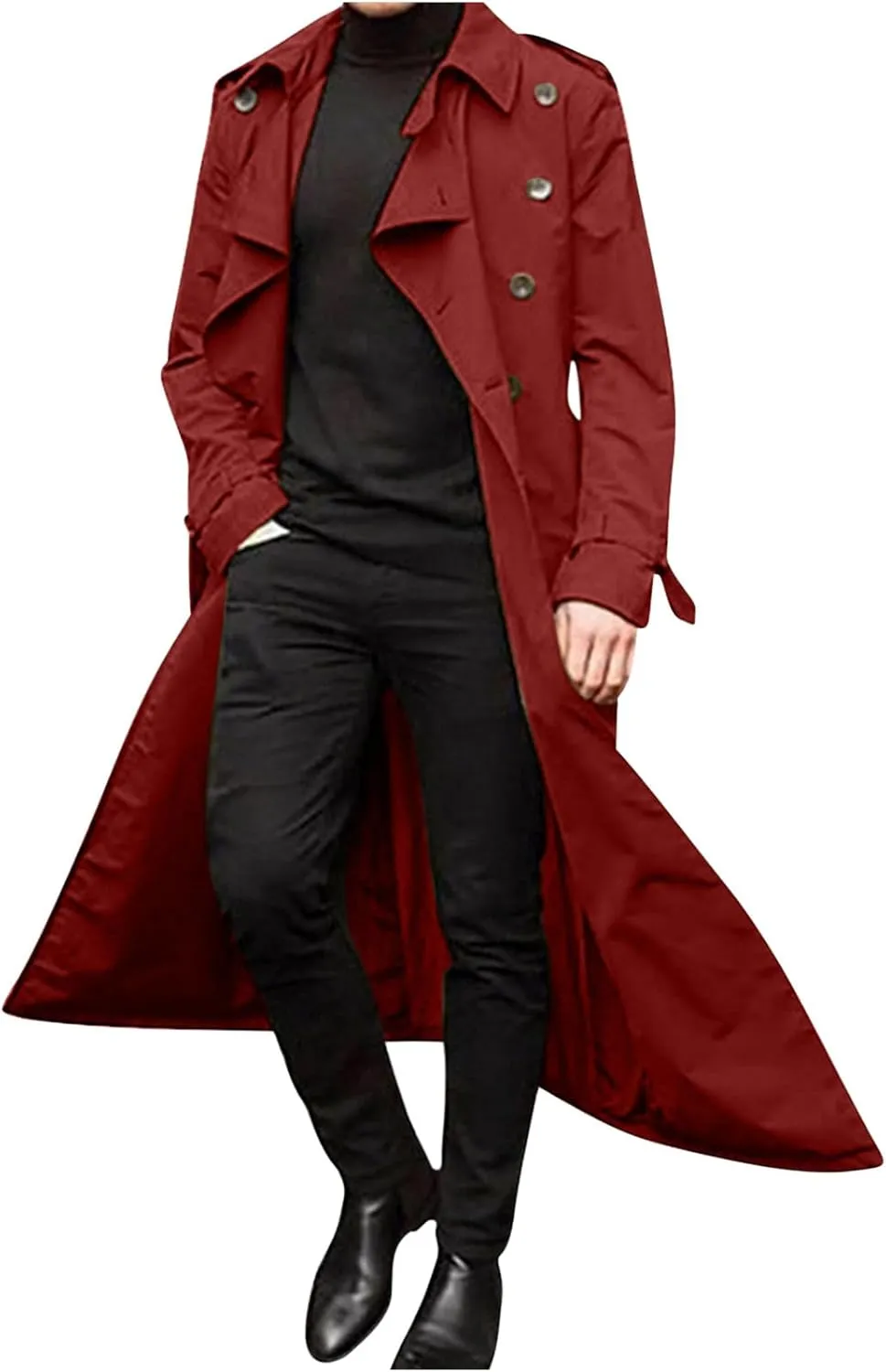 usnsm Long Coat for Men's Trench Coats Double Breasted Belted Trench Coat Juniors Oversized Casual Windbreaker Lapel Jacket