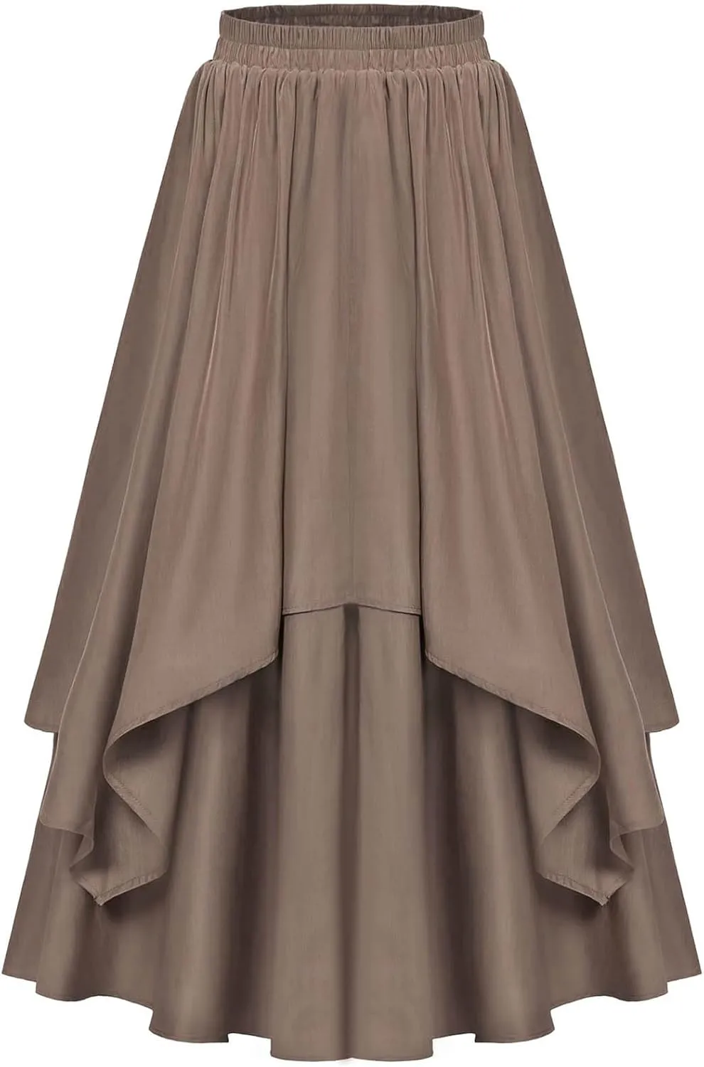 Vintage Renaissance Skirts for Women Double Layered Tiered Long Skirt High Waisted Asymmetrical Ruffle A Line Skirt