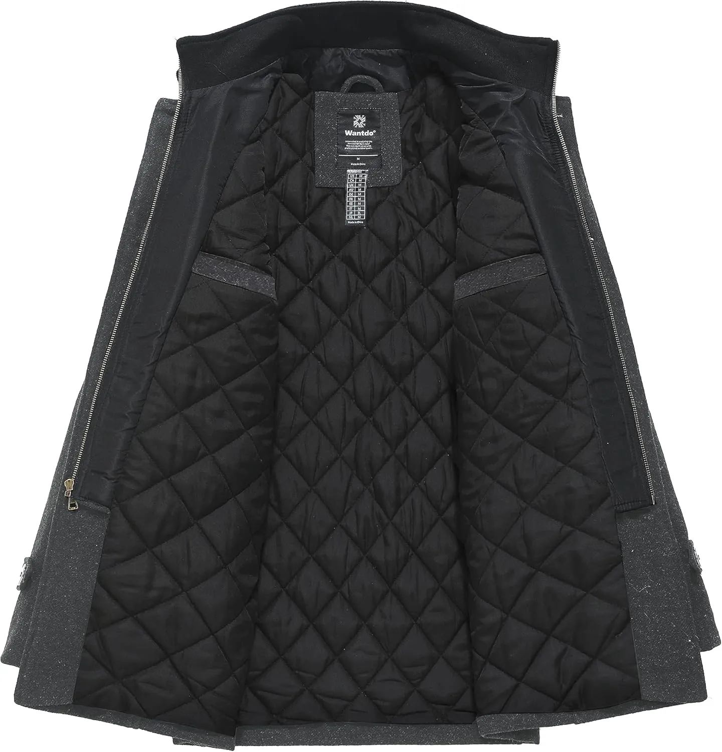 wantdo Men's Wool Blend Jacket Stand Collar Windproof Pea Coat