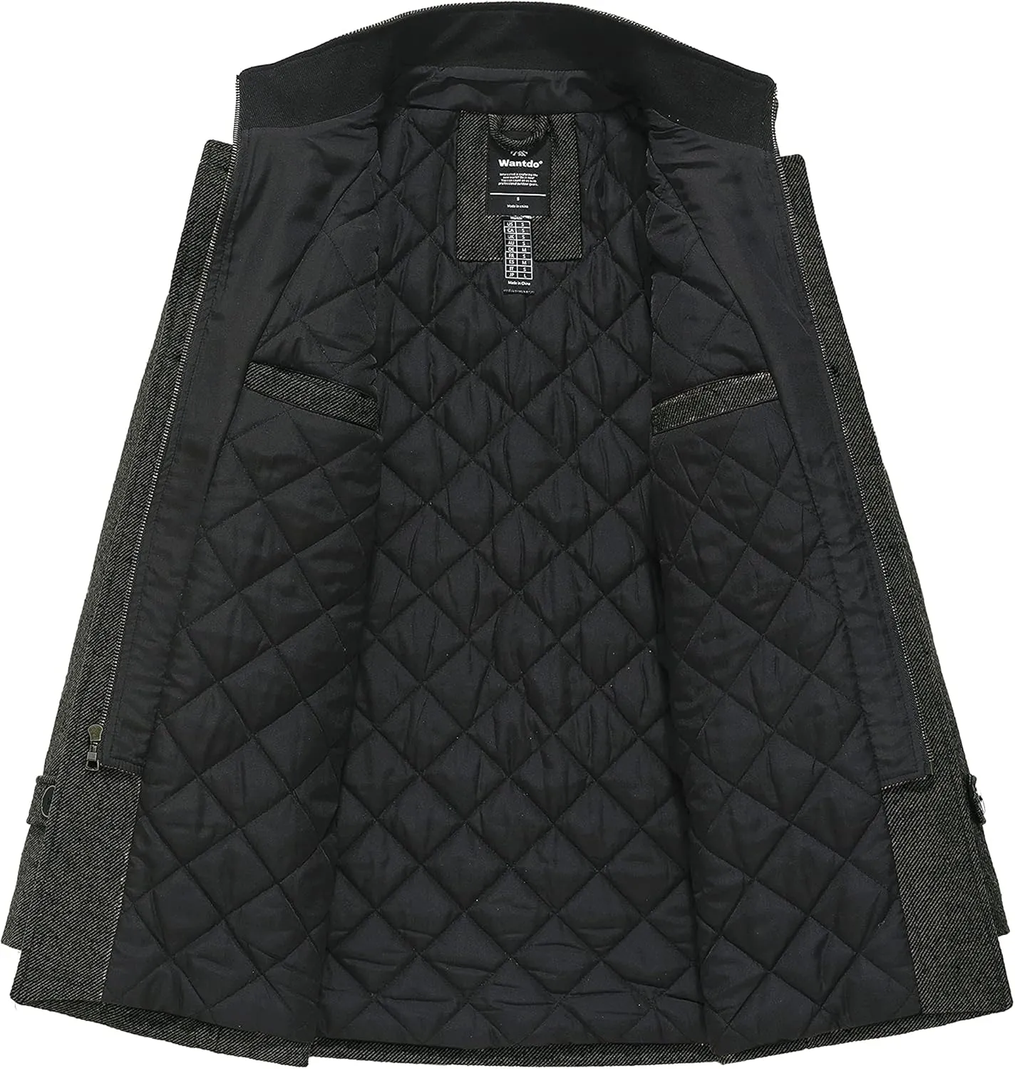 wantdo Men's Wool Blend Jacket Stand Collar Windproof Pea Coat