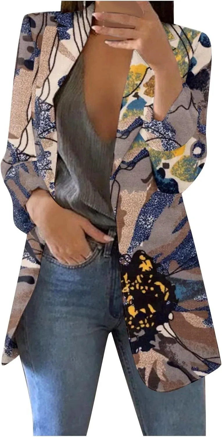WANZZXCSL Womens Casual Blazers Business Casual Dressy Long Sleeve Lightweight Jackets Spring Summer Cardigan Work Suit