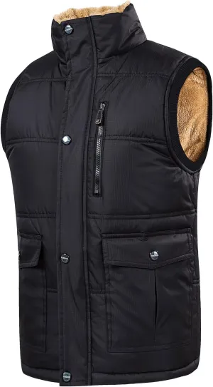 WENKOMG1 Winter Sherpa Lined Vest For Man,Solid Fleece Lined Packable Sleeveless Outerwear Zip Up Ski Vest Big And Tall