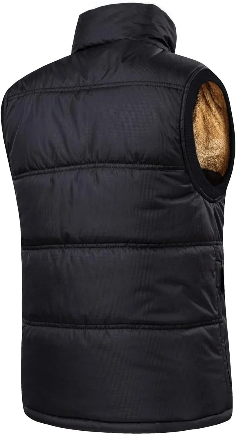 WENKOMG1 Winter Sherpa Lined Vest For Man,Solid Fleece Lined Packable Sleeveless Outerwear Zip Up Ski Vest Big And Tall