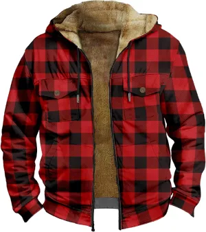 Winter Jacket For Mens Zip Up Casual Long Sleeve Thickened Vintage Hoodies Fashion Padded Coats
