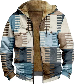Winter Jacket For Mens Zip Up Casual Long Sleeve Thickened Vintage Hoodies Fashion Padded Coats