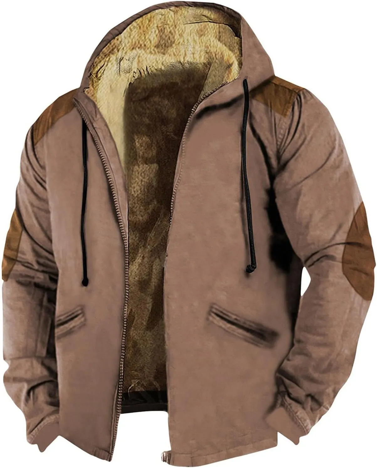 Winter Jacket For Mens Zip Up Casual Long Sleeve Thickened Vintage Hoodies Fashion Padded Coats