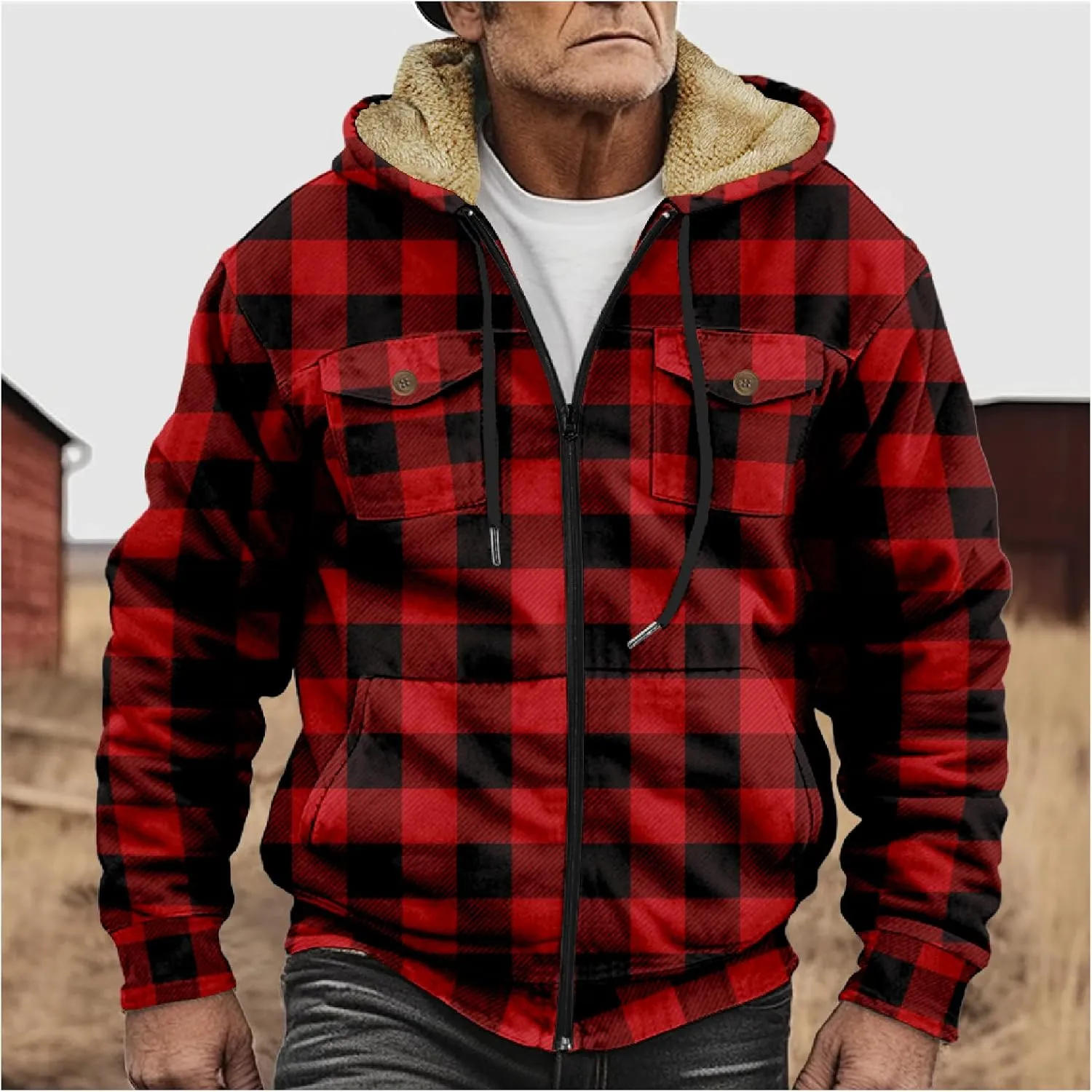 Winter Jacket For Mens Zip Up Casual Long Sleeve Thickened Vintage Hoodies Fashion Padded Coats
