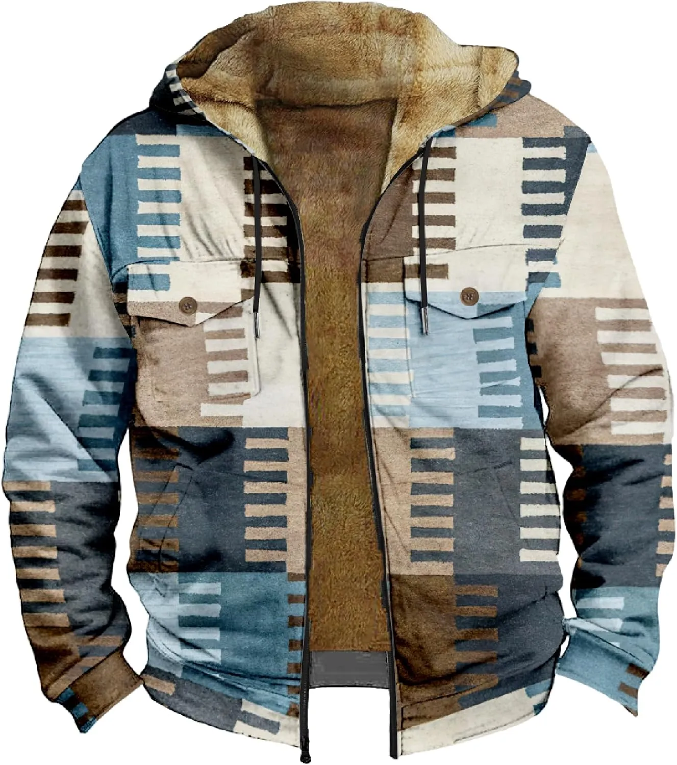 Winter Jacket For Mens Zip Up Casual Long Sleeve Thickened Vintage Hoodies Fashion Padded Coats