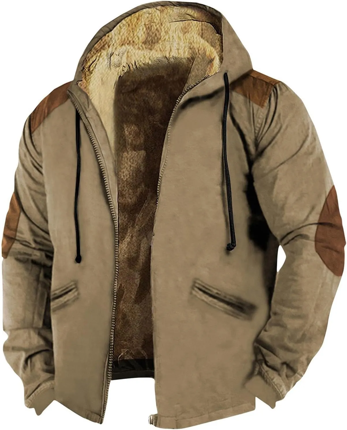 Winter Jacket For Mens Zip Up Casual Long Sleeve Thickened Vintage Hoodies Fashion Padded Coats