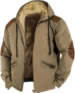 Winter Jacket For Mens Zip Up Casual Long Sleeve Thickened Vintage Hoodies Fashion Padded Coats