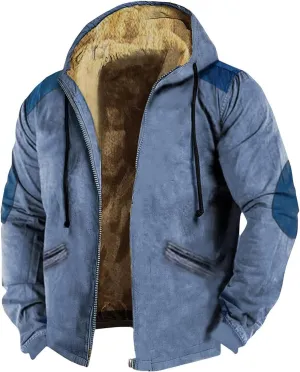 Winter Jacket For Mens Zip Up Casual Long Sleeve Thickened Vintage Hoodies Fashion Padded Coats