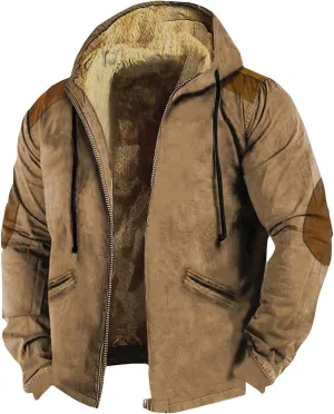 Winter Jacket For Mens Zip Up Casual Long Sleeve Thickened Vintage Hoodies Fashion Padded Coats