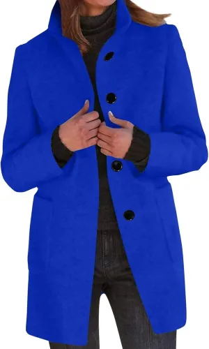Winter Long Pea Coats for Women Wool Blend Stand Collar Single Breasted Blazer Jacket 2025 Casual Peacoat Overcoat