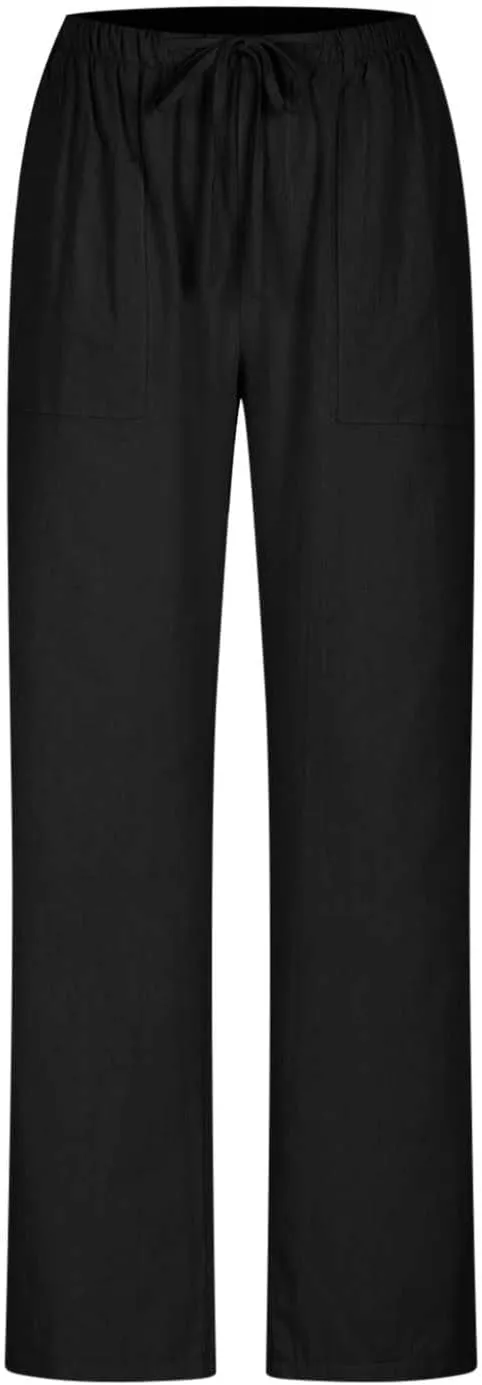 Women Drawstring Solid Color Trousers Soft Loose Wide Leg Pants Casual Lightweight Straight Leg Pants with Pockets