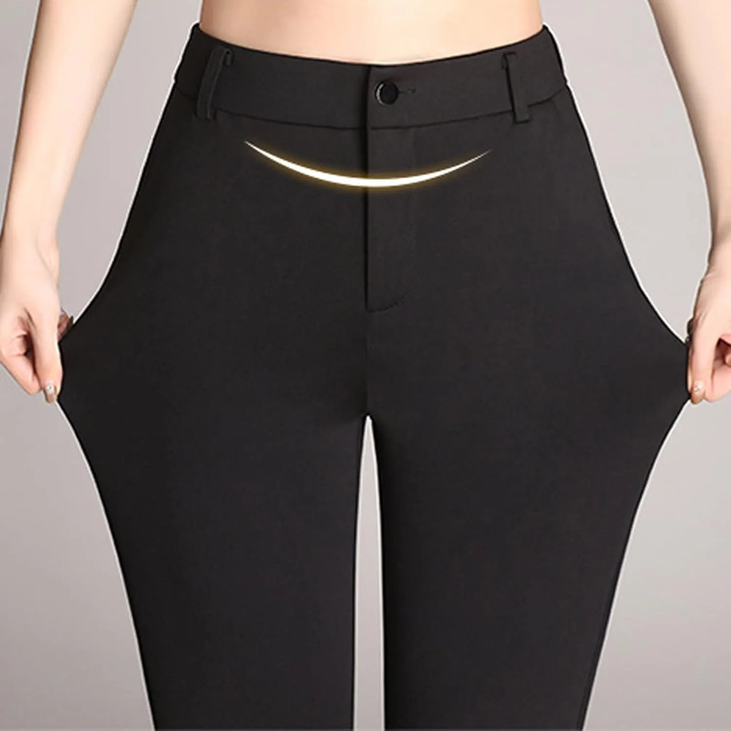 Women Flare Casual Pants Women Pockets High Waist Solid Straight Leg Pants Long Trousers Flared Pants Plaid Fashion