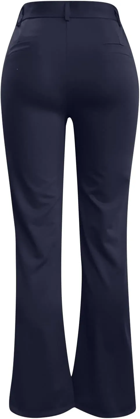 Women Flare Casual Pants Women Pockets High Waist Solid Straight Leg Pants Long Trousers Flared Pants Plaid Fashion