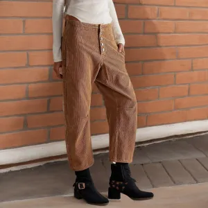 Women Vintage Corduroy Pants Casual Button Up Baggy Straight Wide Leg Ankle Loose Pants Trousers with Pocket
