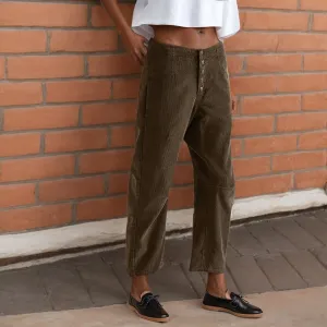 Women Vintage Corduroy Pants Casual Button Up Baggy Straight Wide Leg Ankle Loose Pants Trousers with Pocket