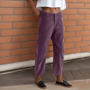 Women Vintage Corduroy Pants Casual Button Up Baggy Straight Wide Leg Ankle Loose Pants Trousers with Pocket