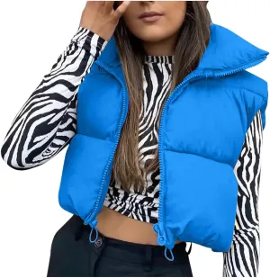 Women Winter Coats Cropped Puffer Vests Lightweight Zip up Jackets Sleeveless Warm Vest Padded Coats