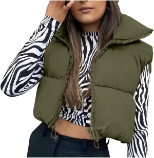 Women Winter Coats Cropped Puffer Vests Lightweight Zip up Jackets Sleeveless Warm Vest Padded Coats