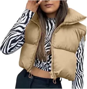 Women Winter Coats Cropped Puffer Vests Lightweight Zip up Jackets Sleeveless Warm Vest Padded Coats