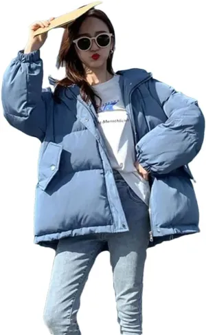 Women Winter Short Down Jacket Thick Hooded Cotton Padded Coats Loose Puffer Parkas