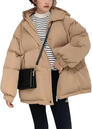 Women Winter Short Down Jacket Thick Hooded Cotton Padded Coats Loose Puffer Parkas