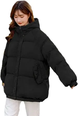 Women Winter Short Down Jacket Thick Hooded Cotton Padded Coats Loose Puffer Parkas