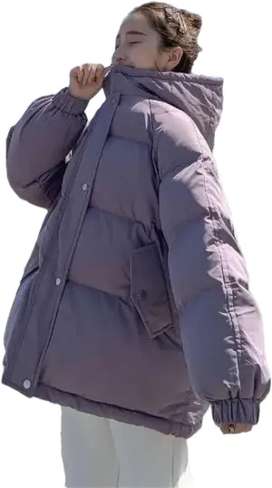 Women Winter Short Down Jacket Thick Hooded Cotton Padded Coats Loose Puffer Parkas