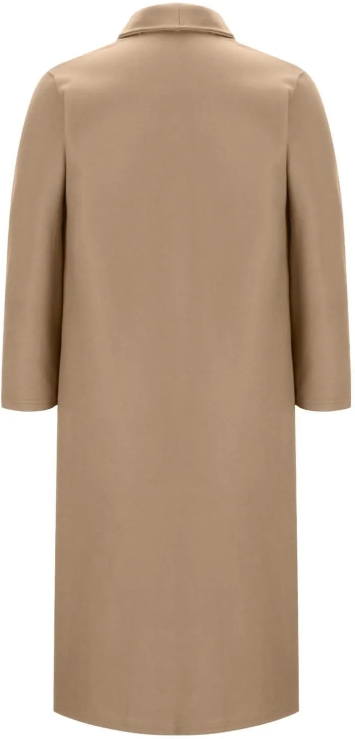 Women Winter Wool Blend Camel Mid-Long Coat Notch Double-Breasted Lapel Jacket Outwear