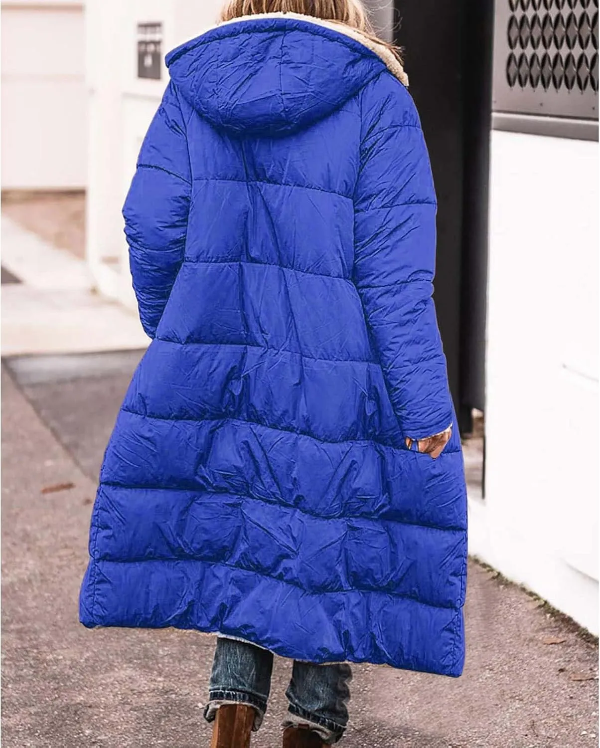 Women's 2024 Winter Fashion Clothes Outerwear with Pockets Hooded Fleece Jacket Full Zip Black Padded Coats