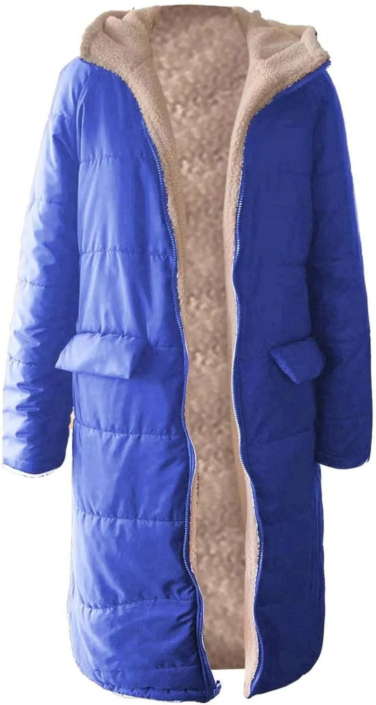 Women's 2024 Winter Fashion Clothes Outerwear with Pockets Hooded Fleece Jacket Full Zip Black Padded Coats