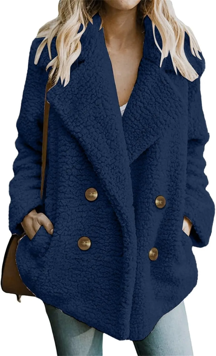 Women's 2024 Winter Faux Fur Coats Lapel Long Sleeve Fuzzy Fleece Outerwear Button Sherpa Trench Jackets Fall Outfits