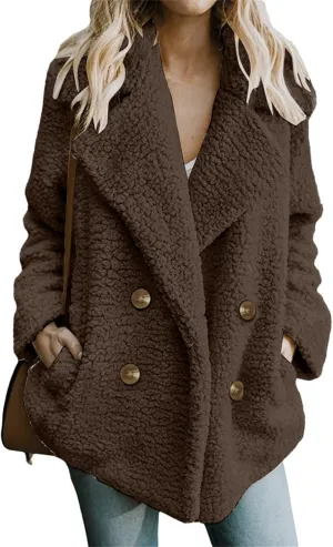 Women's 2024 Winter Faux Fur Coats Lapel Long Sleeve Fuzzy Fleece Outerwear Button Sherpa Trench Jackets Fall Outfits