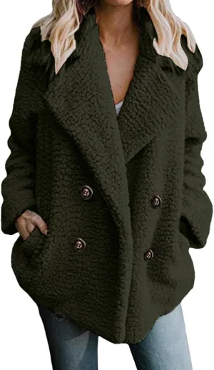 Women's 2024 Winter Faux Fur Coats Lapel Long Sleeve Fuzzy Fleece Outerwear Button Sherpa Trench Jackets Fall Outfits