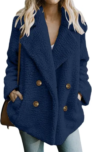 Women's 2024 Winter Faux Fur Coats Lapel Long Sleeve Fuzzy Fleece Outerwear Button Sherpa Trench Jackets Fall Outfits