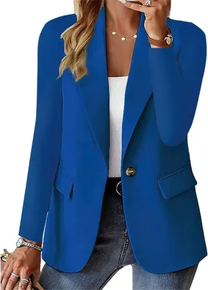 Womens Blazers for Work Casual Lapel Collar Long Sleeve Jackets One Button Dressy Blazers Business Office Outwear