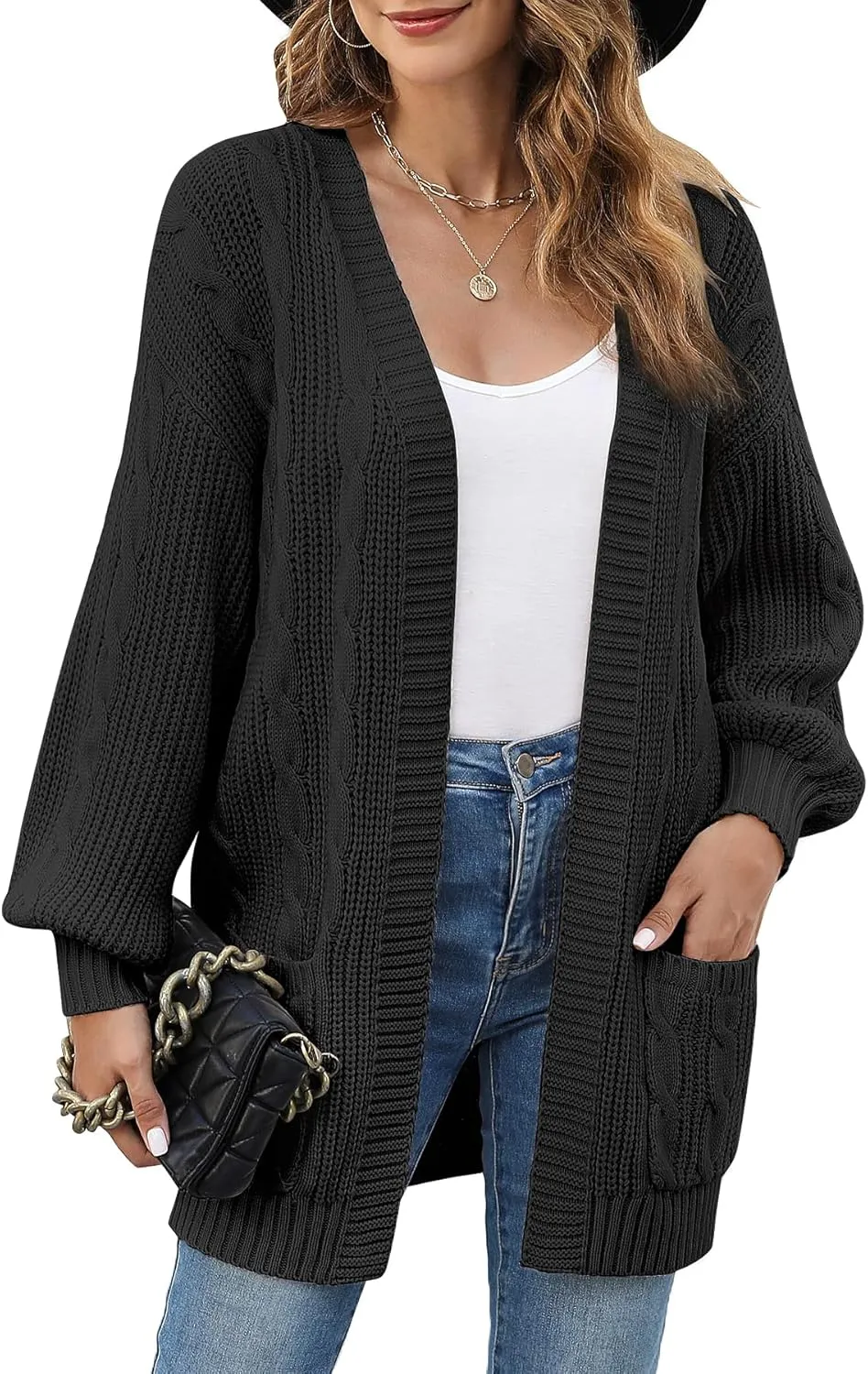 Women's Cable Knit Cardigan Sweaters Open Front Long Sleeve Oversized Cardigans Chunky Fall Pockets Outerwear