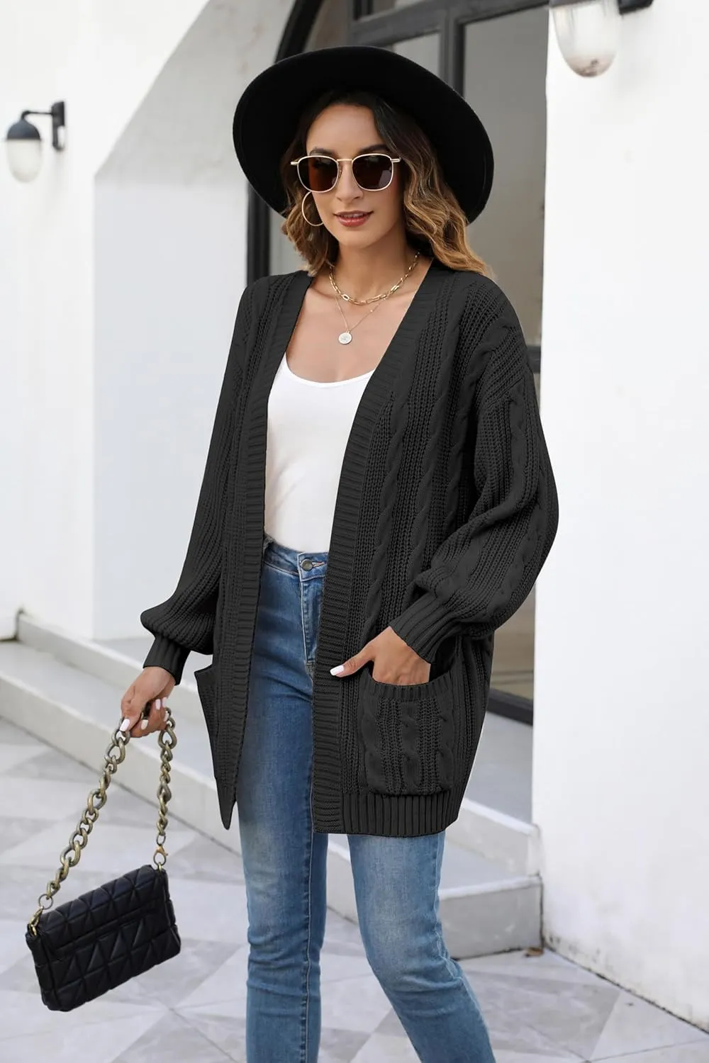 Women's Cable Knit Cardigan Sweaters Open Front Long Sleeve Oversized Cardigans Chunky Fall Pockets Outerwear