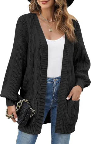 Women's Cable Knit Cardigan Sweaters Open Front Long Sleeve Oversized Cardigans Chunky Fall Pockets Outerwear