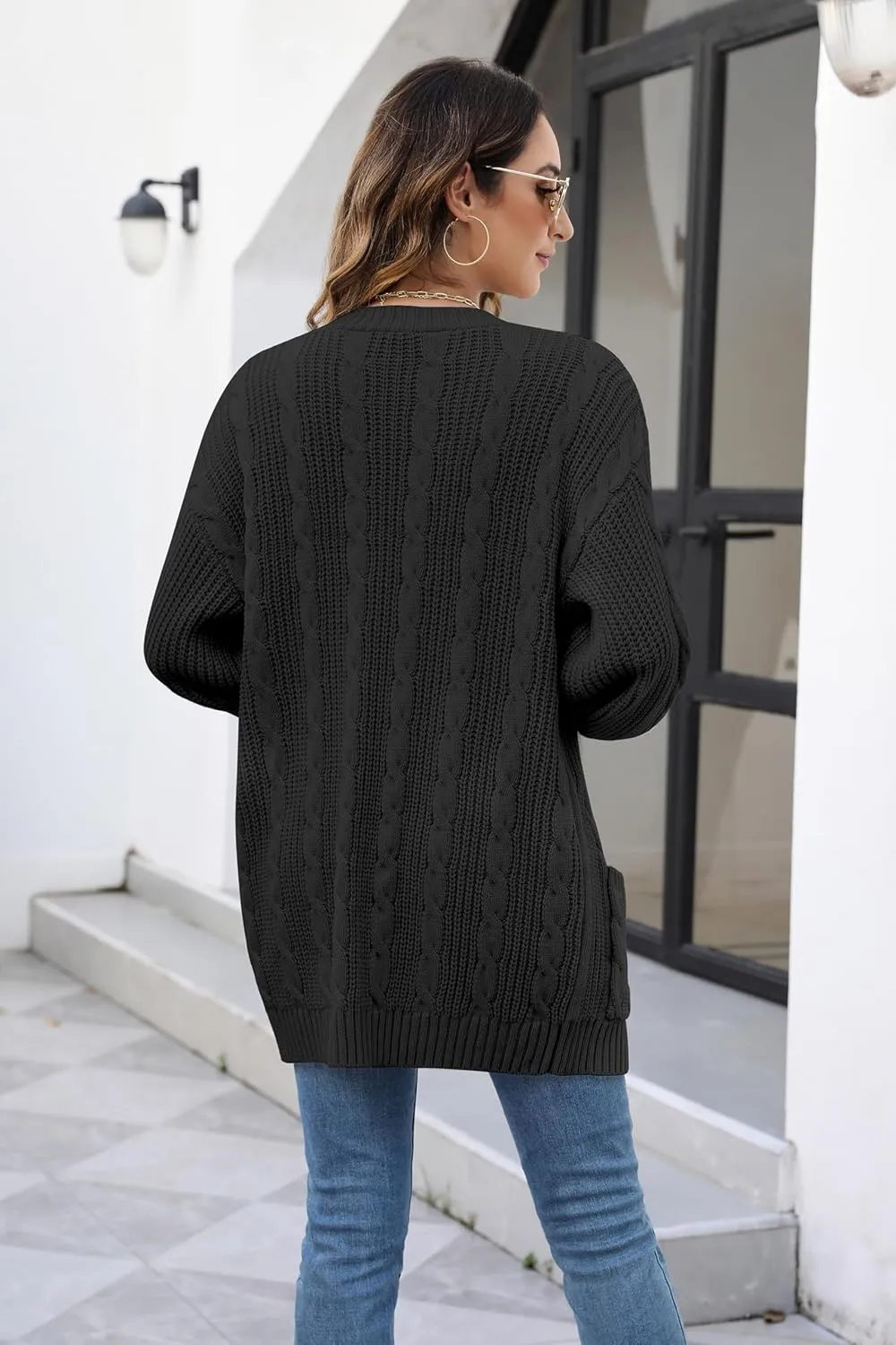 Women's Cable Knit Cardigan Sweaters Open Front Long Sleeve Oversized Cardigans Chunky Fall Pockets Outerwear