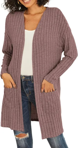 Womens Cardigan Sweater Lightweigh Long Sleeve Open Front Knit Oversized Cardigans with Pockets Trendy Spring Tops