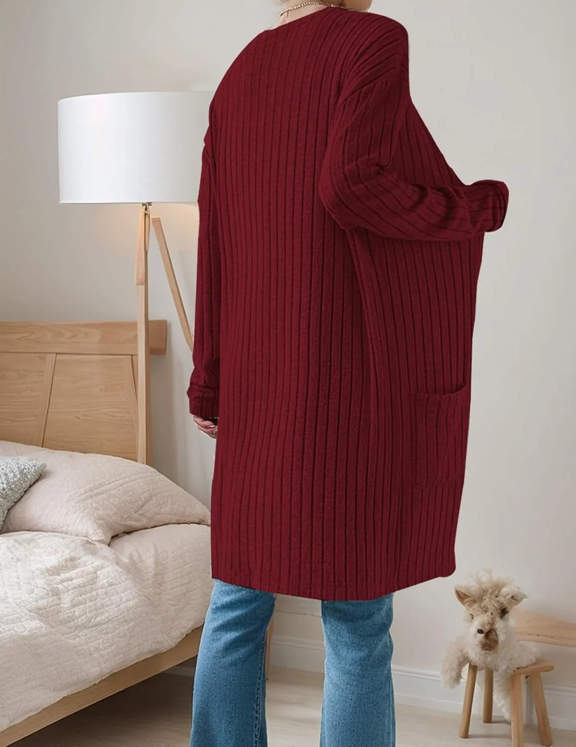 Womens Cardigan Sweater Lightweigh Long Sleeve Open Front Knit Oversized Cardigans with Pockets Trendy Spring Tops