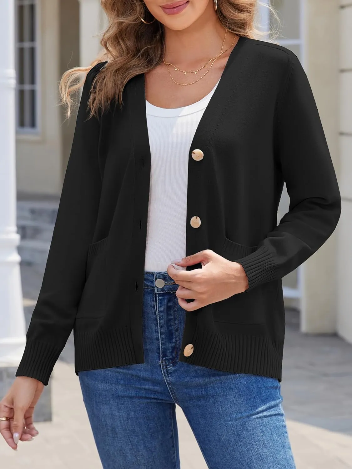 Women's Cardigan Sweaters 2024 Fall Oversized Lightweight Cardigans Open Front Button Knit Outerwear with Pockets